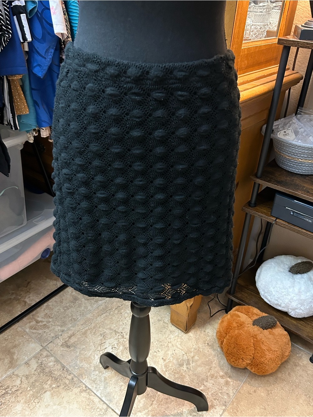 Moda International Black Knit Bubble-Texture A-Line Skirt